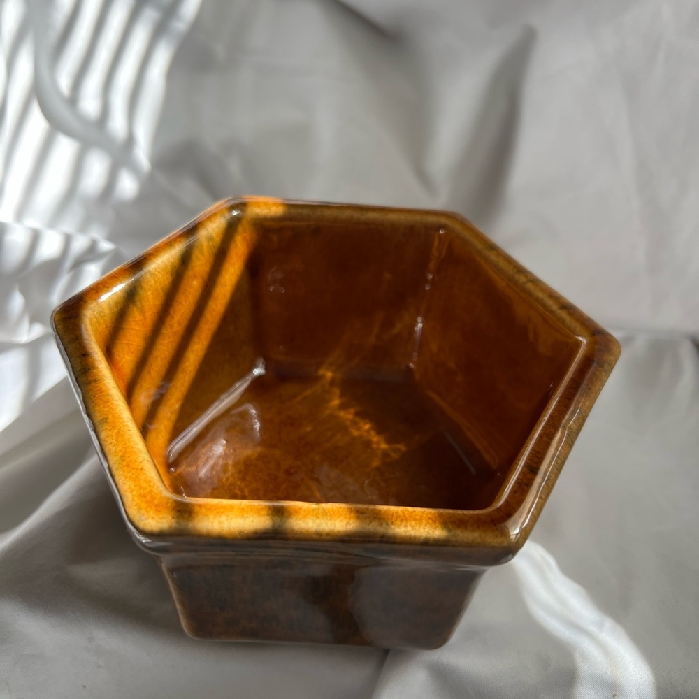 Hexagonal Brown Haeger  Ceramic Planter